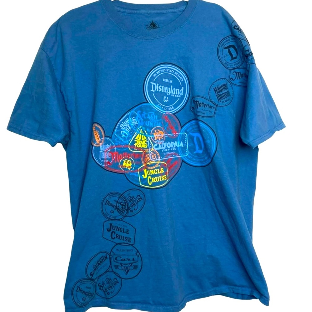 Disney Parks Disneyland Attractions Shirt Dates Blue Cotton Mickey Mens XXL